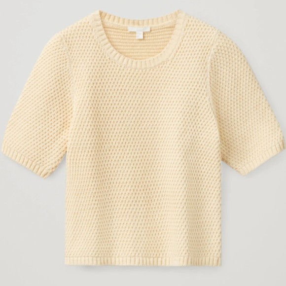 COS yellow short sleeve cropped woven sweater 100% cotton - Picture 2 of 7